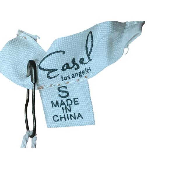 New Easel Los Angeles Boho Embroidered Peasant Top Camel White Floral Small - Picture 12 of 15